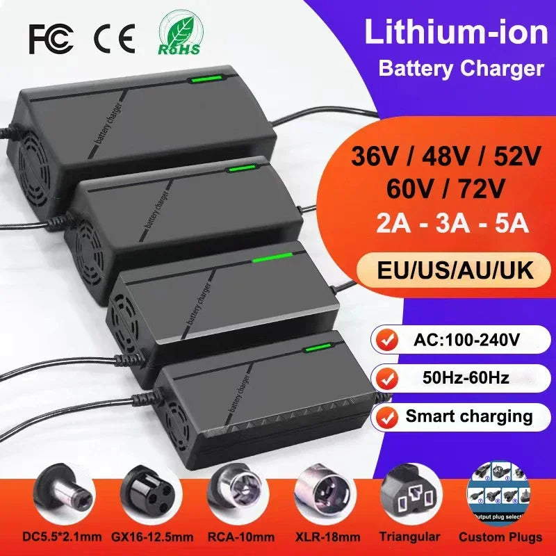 36V 48V 52V 60V 72V Charger 2A 3A 5A Intelligent Fast Charging