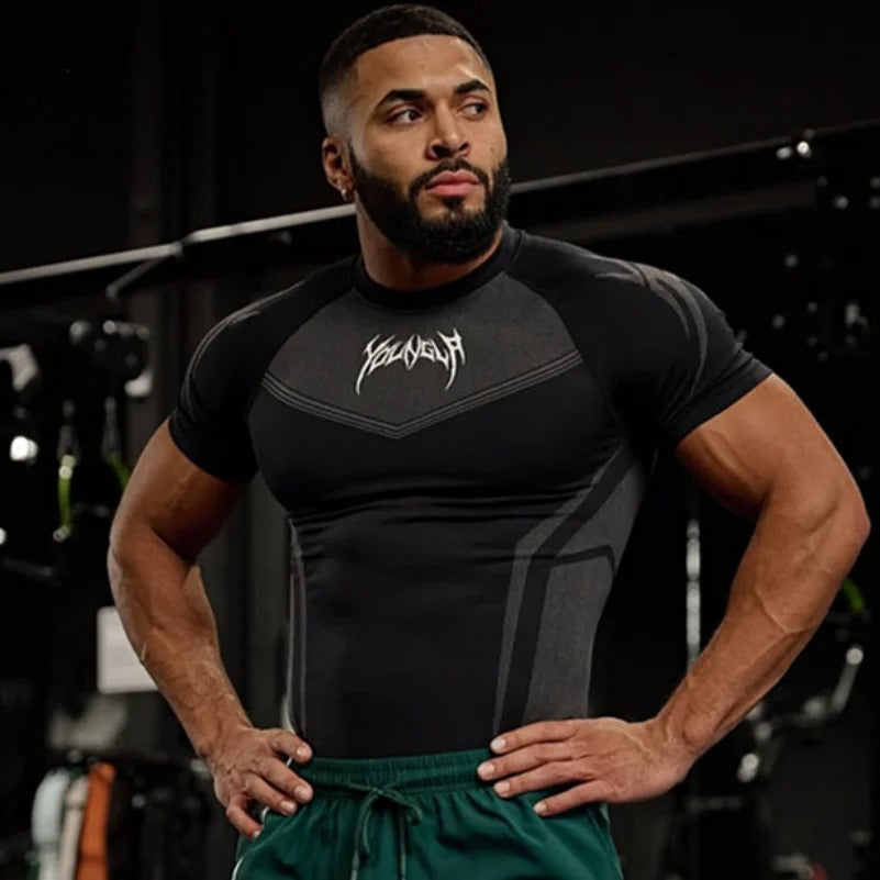 2025 YOUNGLA fitness clothing men's T-shirt tights men high elastic training clothing