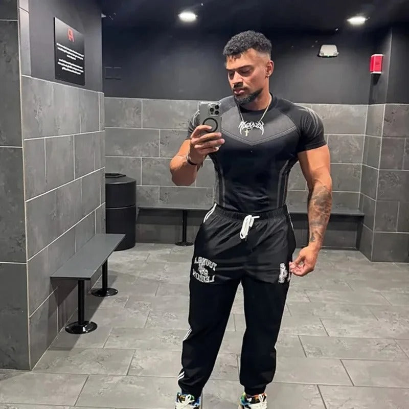 2025 YOUNGLA fitness clothing men's T-shirt tights men high elastic training clothing